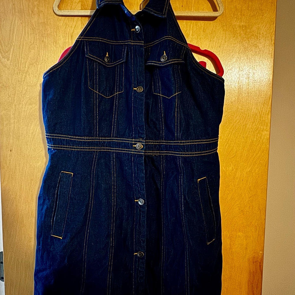 Denim Halter Mini Dress - Dark Blue